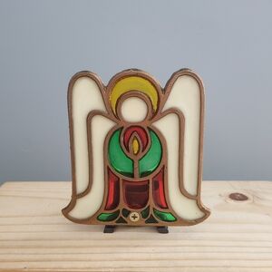 Vintage Stained Glass Angle Votive Candle Holder Walt Disney World Tag